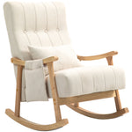 Rocking Chair Padded with Lumbar Cushion Side Pocket Wooden Frame Linen Look Beige