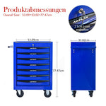 Rolling Tool Cabinet with 7 Drawers, Ball Bearing Slides, Steel Black & Blue