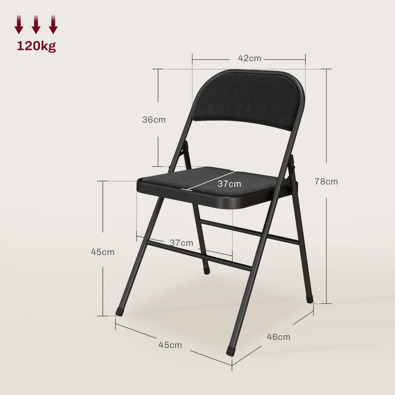 Folding Chairs, Portable Office with Cushions, Black