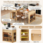 Kitchen Island on Wheels Extendable Dining Table Power Strips & Hooks - Natural
