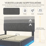 Modern Upholstered Bed with LED Lighting, USB-C and Storage, 160x200 Gray Corduroy