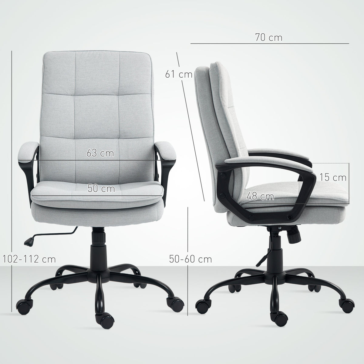 Office Chair Ergonomic Desk Chair with Armrests, Height-Adjustable Swivel with Rocking Function, Padded, Grey