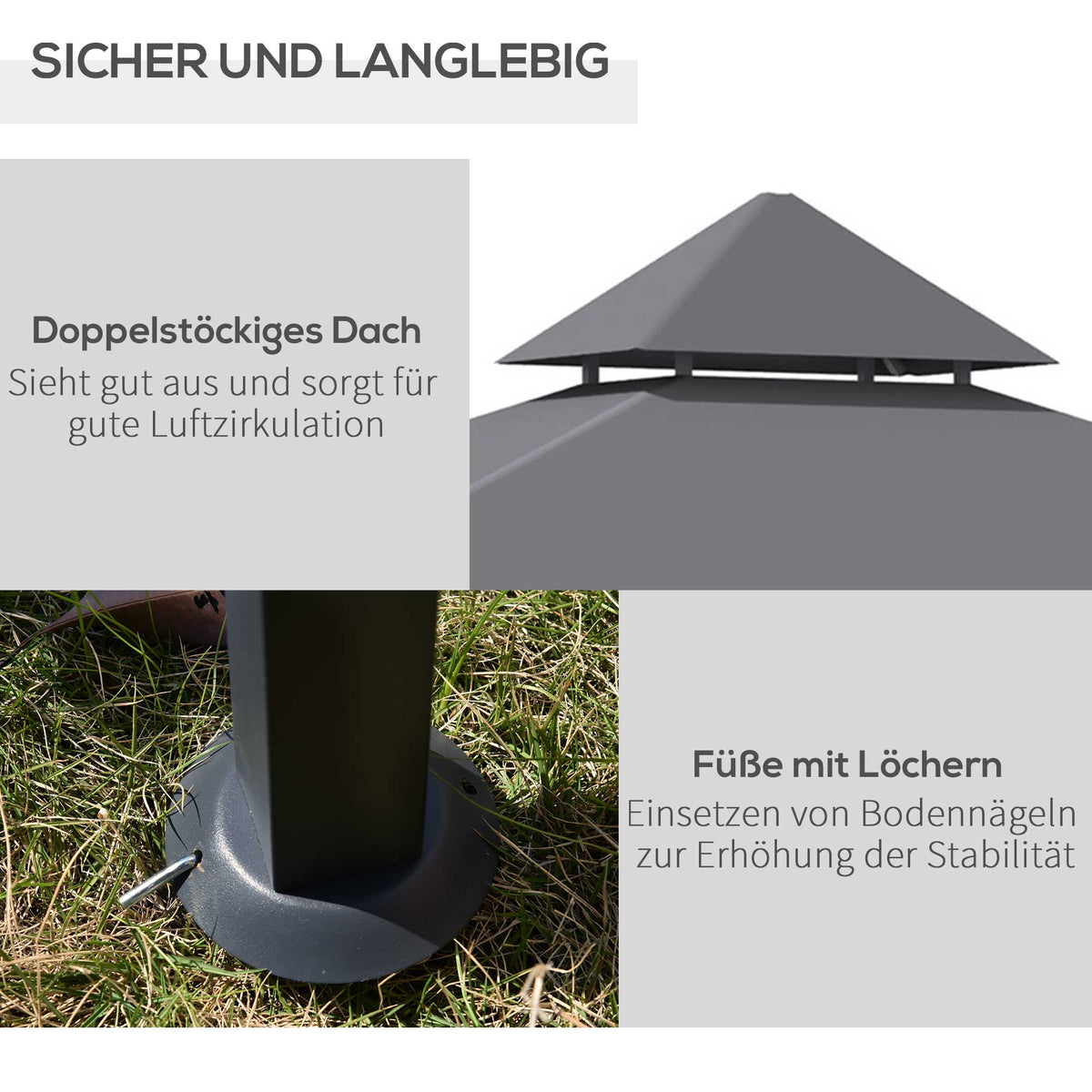 Barbecue Pavilion, Garden Tent Flame-Retardant Double Roof, Grey