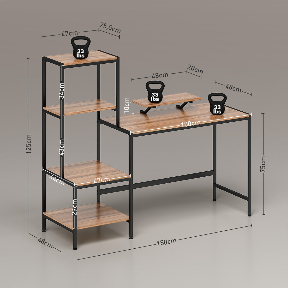 Computer Desk, Monitor Stand CPU Stand Printer Shelf 4 Shelves, Brown
