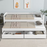 Daybed 90x200cm with Trundle & 2 Drawers, White Solid Wood