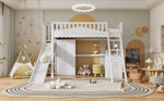 Bunk Bed, Children's with Safety Gate, Table, Wardrobe & Ladder, Pine+MDF+Plywood, White, 90x200cm