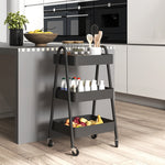 Serving Cart with 3 Levels, Wheels & Brake, Black