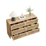 Arc Shaped Corner Cabinet, 6-Drawers Rattan Storage, Natural