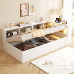 Sofa Bed 90x200 cm with Hydraulic Storage & LED - White