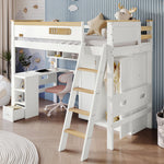 Bunk Bed with Safety Rail, Table, Wardrobe, Ladder, 90x200cm, Pine/MDF White/Natural