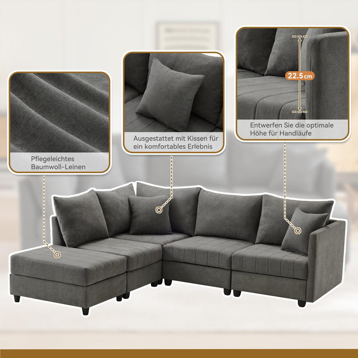 Modular Corner Sofa 5-Seater Convertible Footstool L/U-Shape Vertical Stripes
