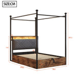 Multifunctional Single Bed 90x190 Hydraulic Storage Canopy LED/USB, Iron Black