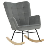 Rocking Chair Armchair with Wooden Runners, Velvet Look, Dark Grey