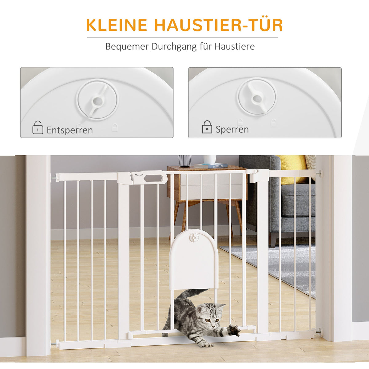 Door Safety Gate Stair Gate 75-131cm Clamp Metal ABS White
