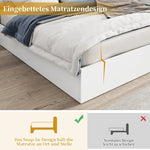 Double Bed with USB, Clock, Bluetooth Speaker and LED, 160x200cm, White Wood