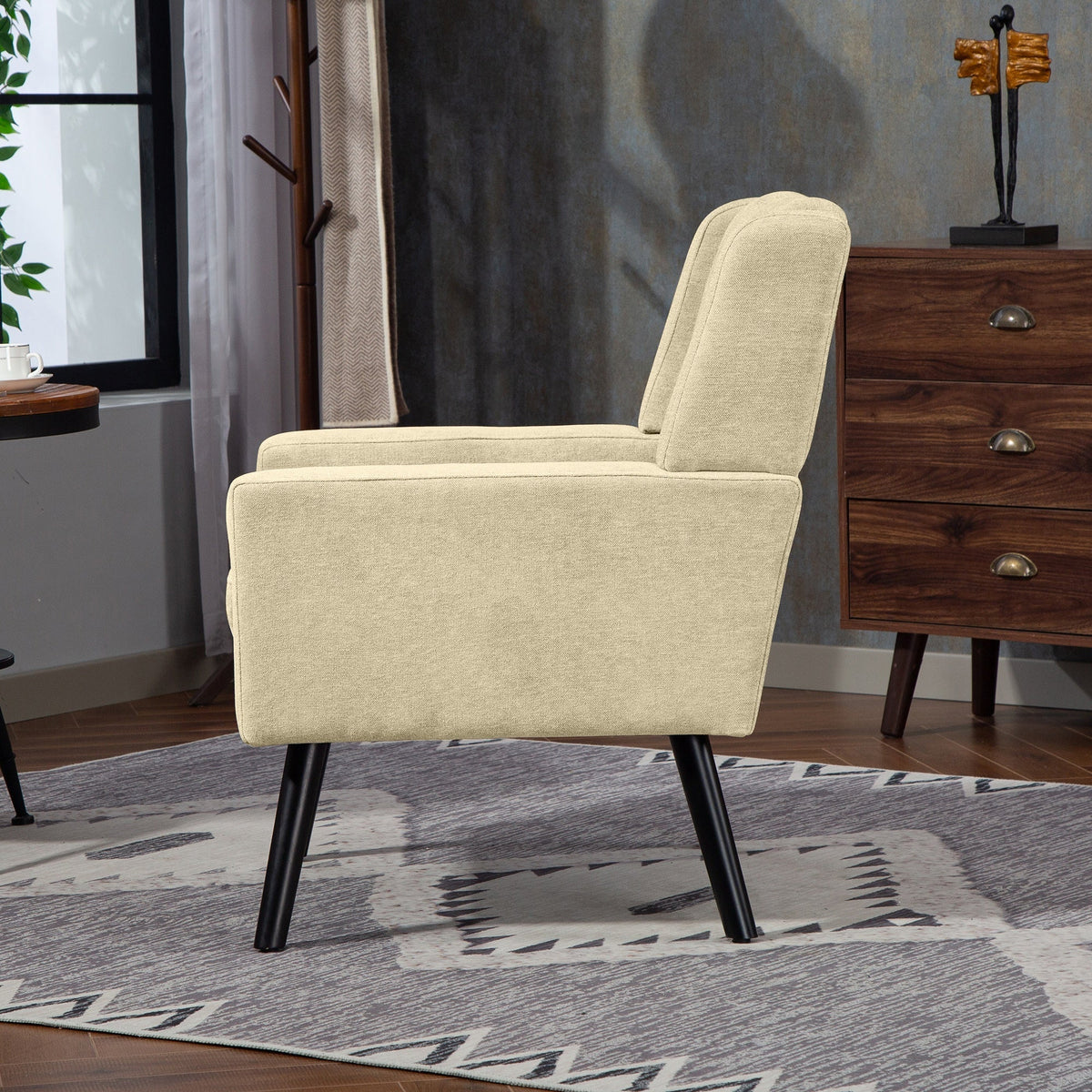 Armchair Mid-Century Modern Buttoned Suede Solid Wood Legs