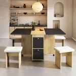 Dining Table Set with 4 Chairs, Folding and Extendable Table, 120x80x75cm, White, Oak and Black