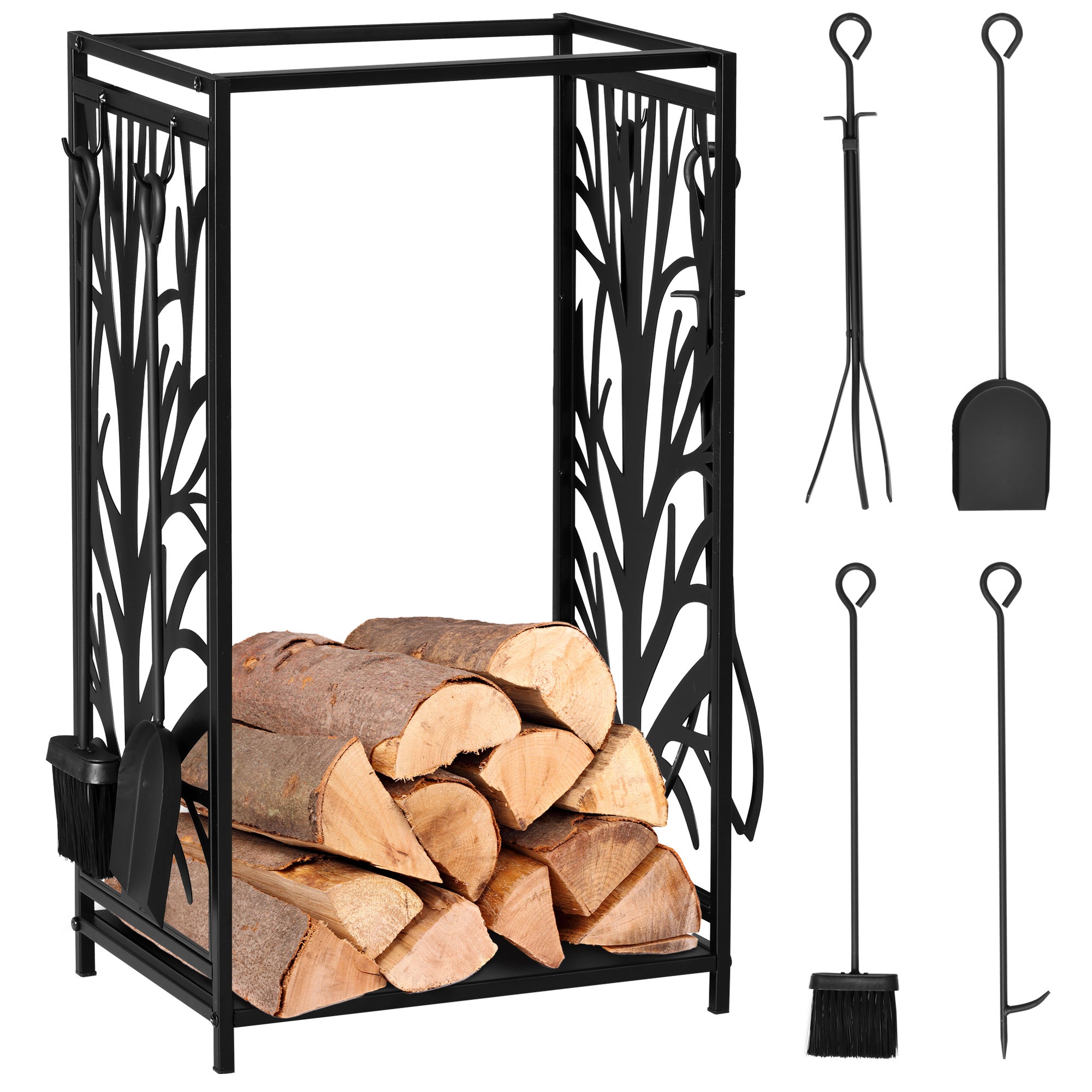 Firewood Rack with Tools, Steel, Black