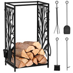 Firewood Rack with Tools, Steel, Black