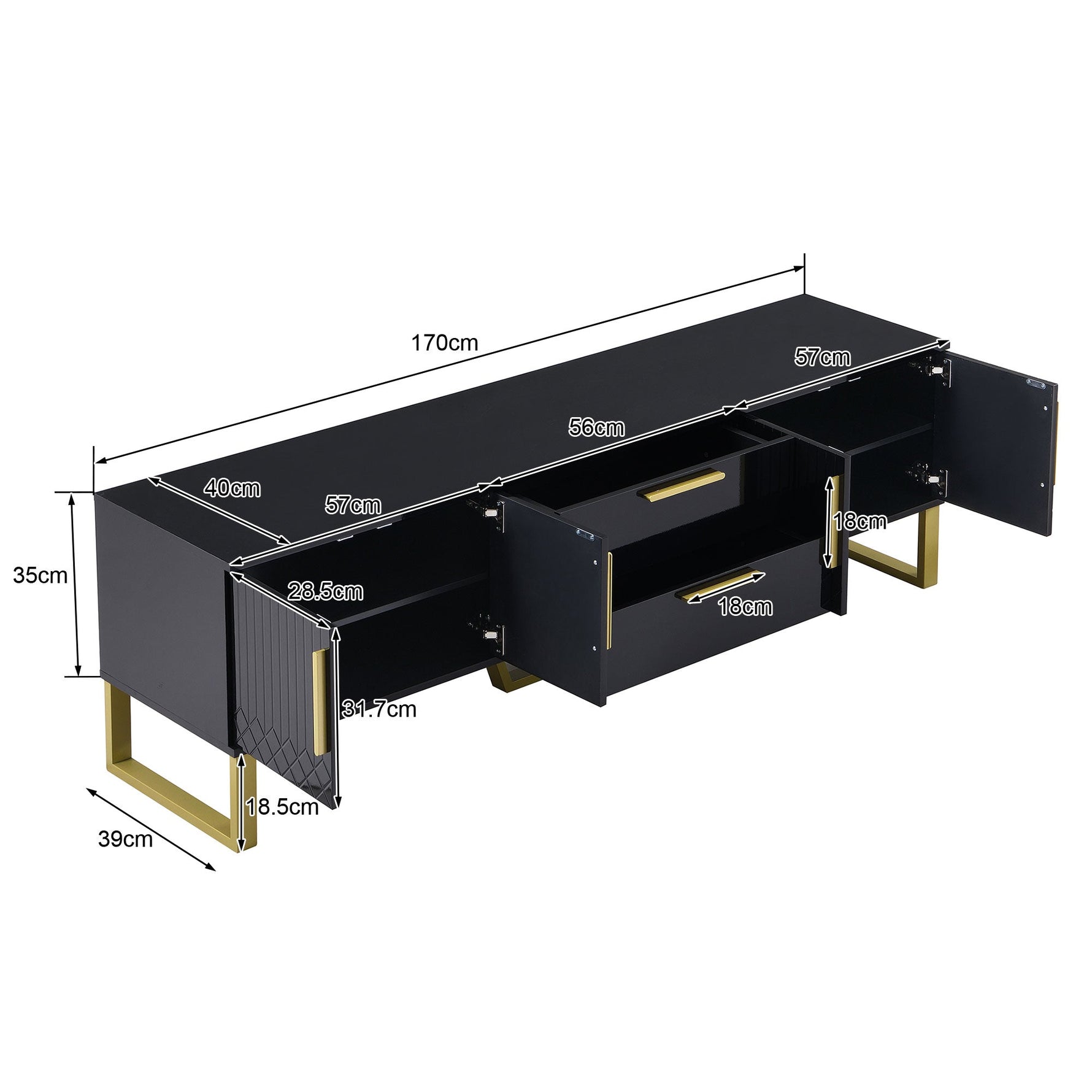 TV Cabinet High-Gloss Engraved Door Storage Gold Handles/Feet