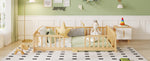 Floor Bed 140x200cm with Safety Railings, Natural Pine Wood