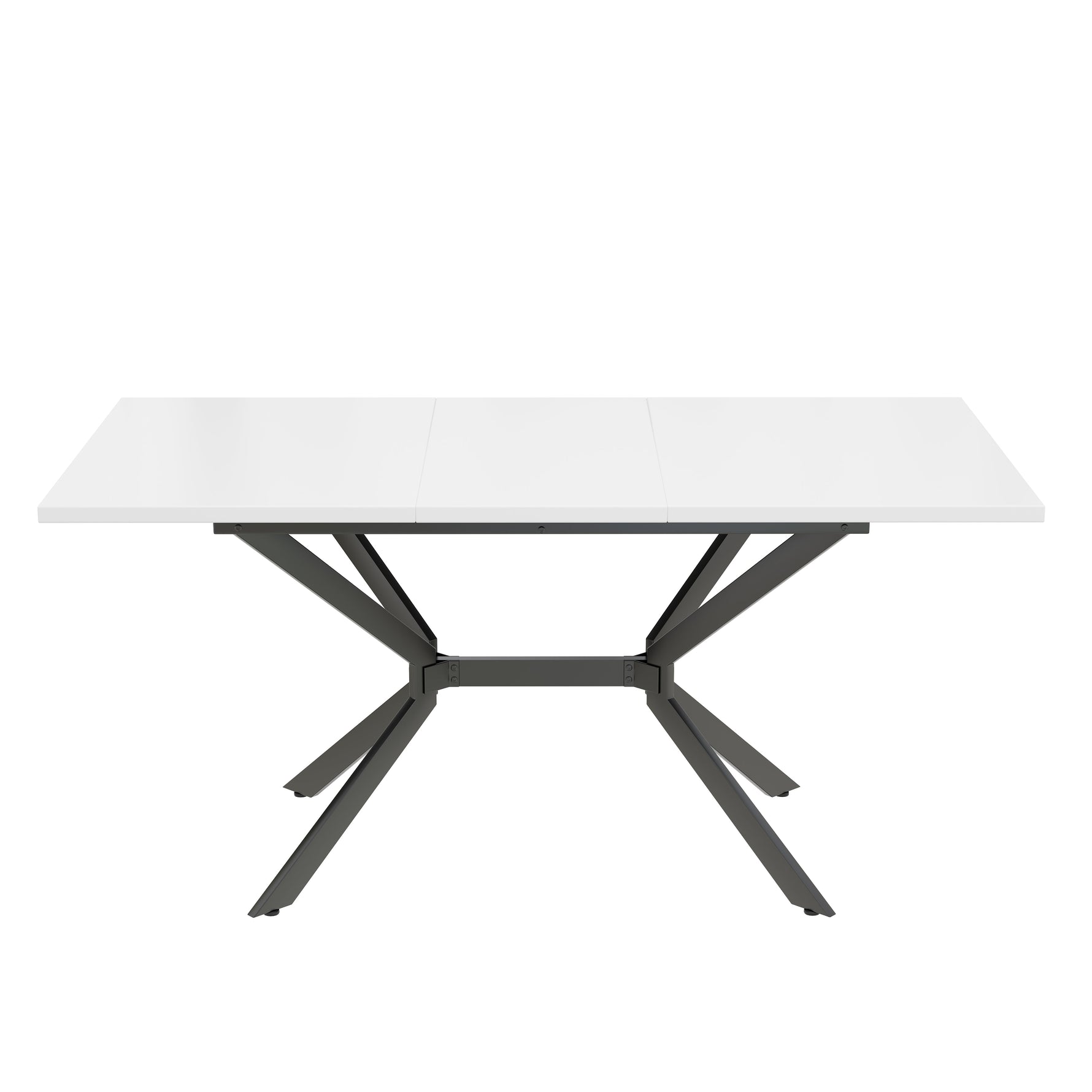 Extendable Dining Table, Rectangular Seating for 4-6 People, White and Black Metal