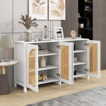 Sideboard, 4 Rattan Doors with Metal Handles, White