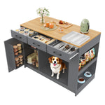 Kitchen Island with 3 Drawers, Spice Rack and Pet Storage Area, Grey
