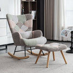 Rocking Chair with Footrest & Lumbar Cushion, Sturdy Rubberwood, Multicolored