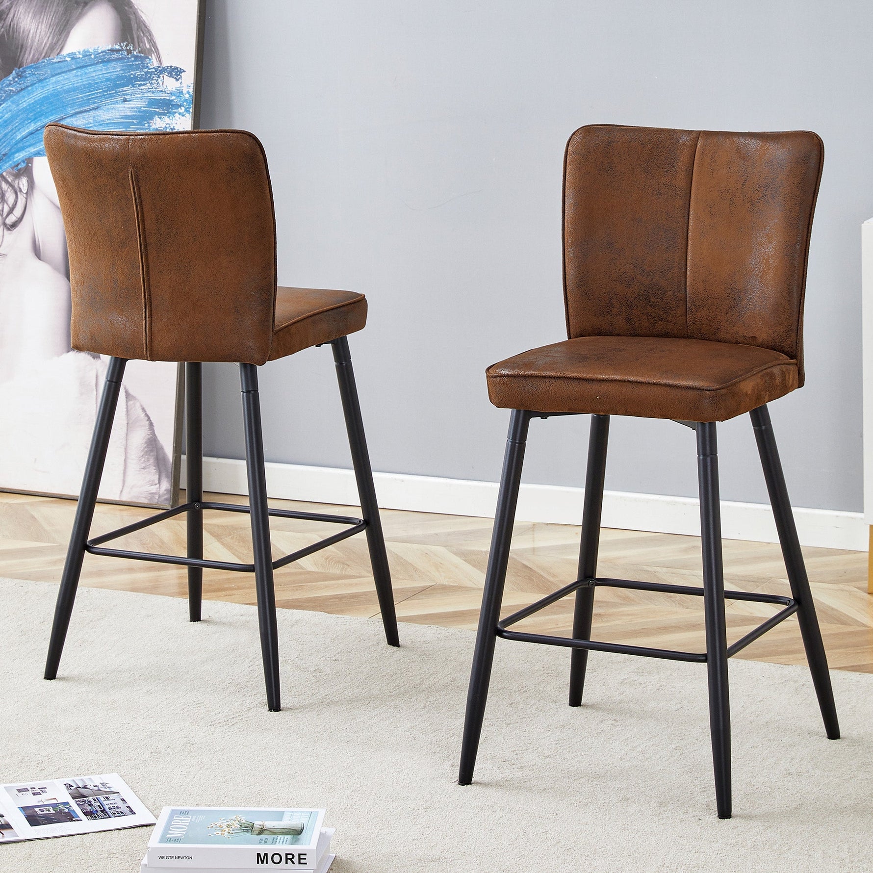 Bar Chair Set 101cm High 2-Piece - Brown Technology Fabric