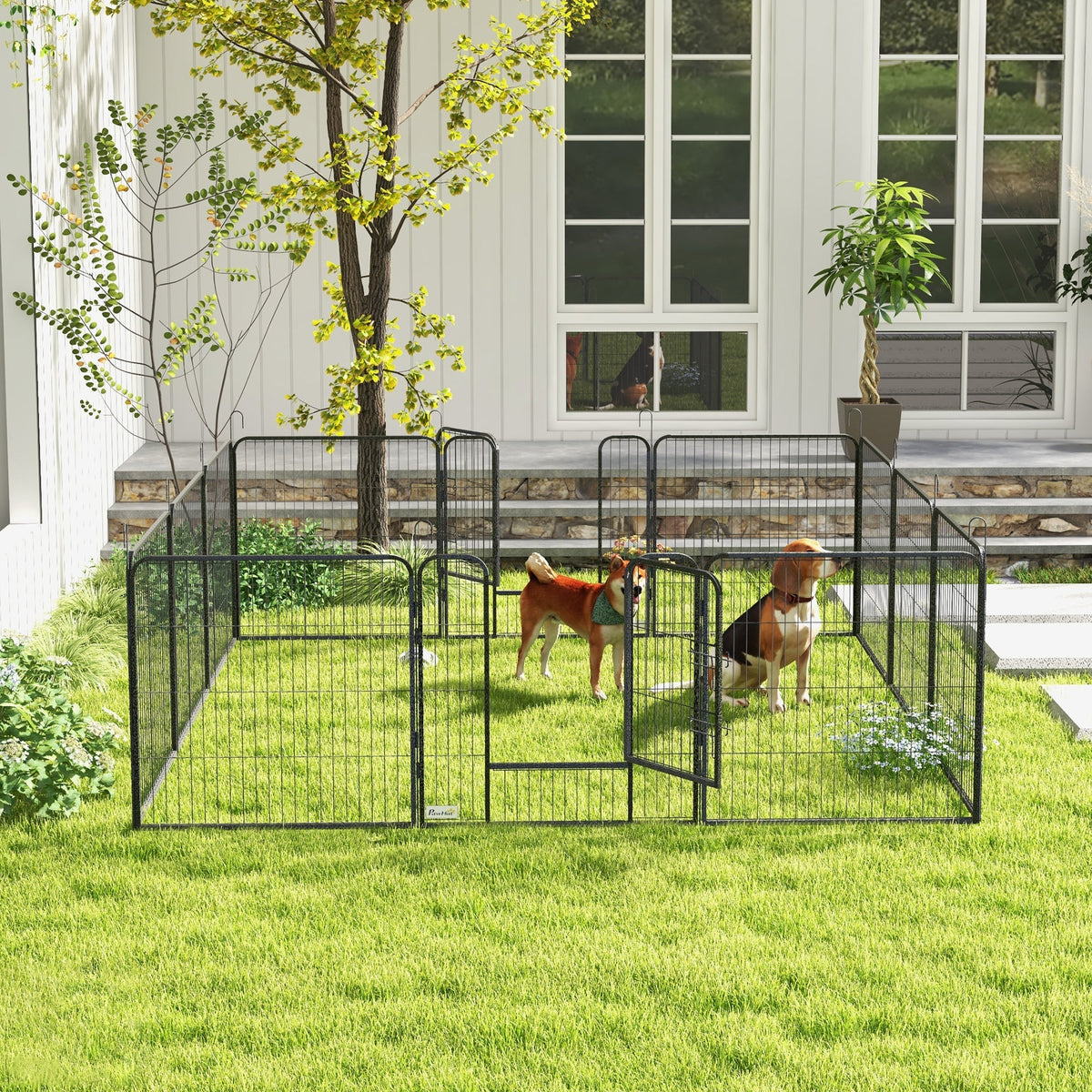 Puppy Playpen 12-Piece, 80cm High, Steel, Gray