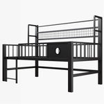 Low Loft Bed with Storage Compartments, 90x200cm, Black Metal