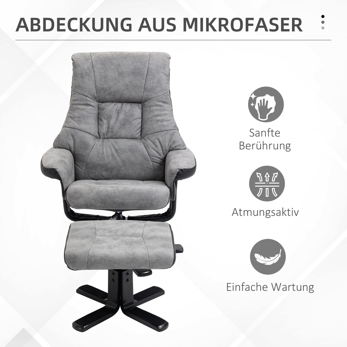 Recliner with Footstool Swivel TV Chair Reclining Function Microfiber Gray