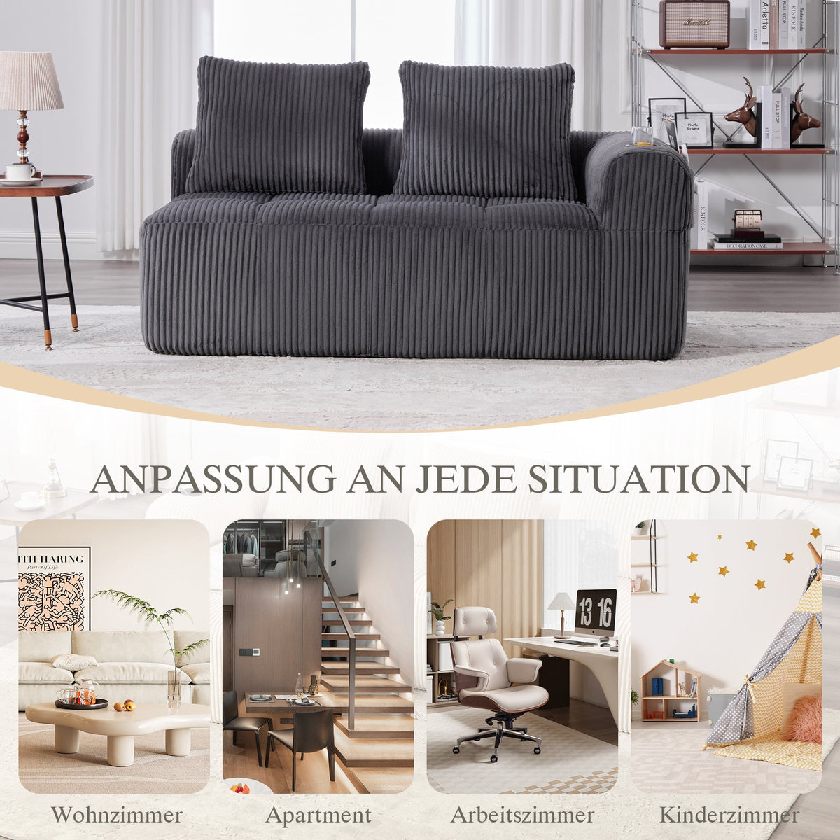 Two-Seater Sofa with Storage Pocket & Drink Holder - Corduroy