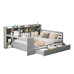 Sofa Bed, Multifunctional 140x200cm with Desk Storage & Power Outlet, Solid Wood Grey