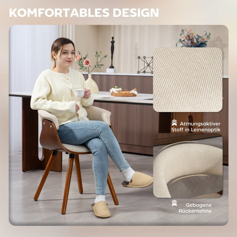 Dining Chair, Upholstered Armchair with Wooden Legs, Beige