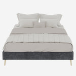 Modern Minimalist Bed Frame 140x200cm Low-Profile Base Grey Dutch Velvet