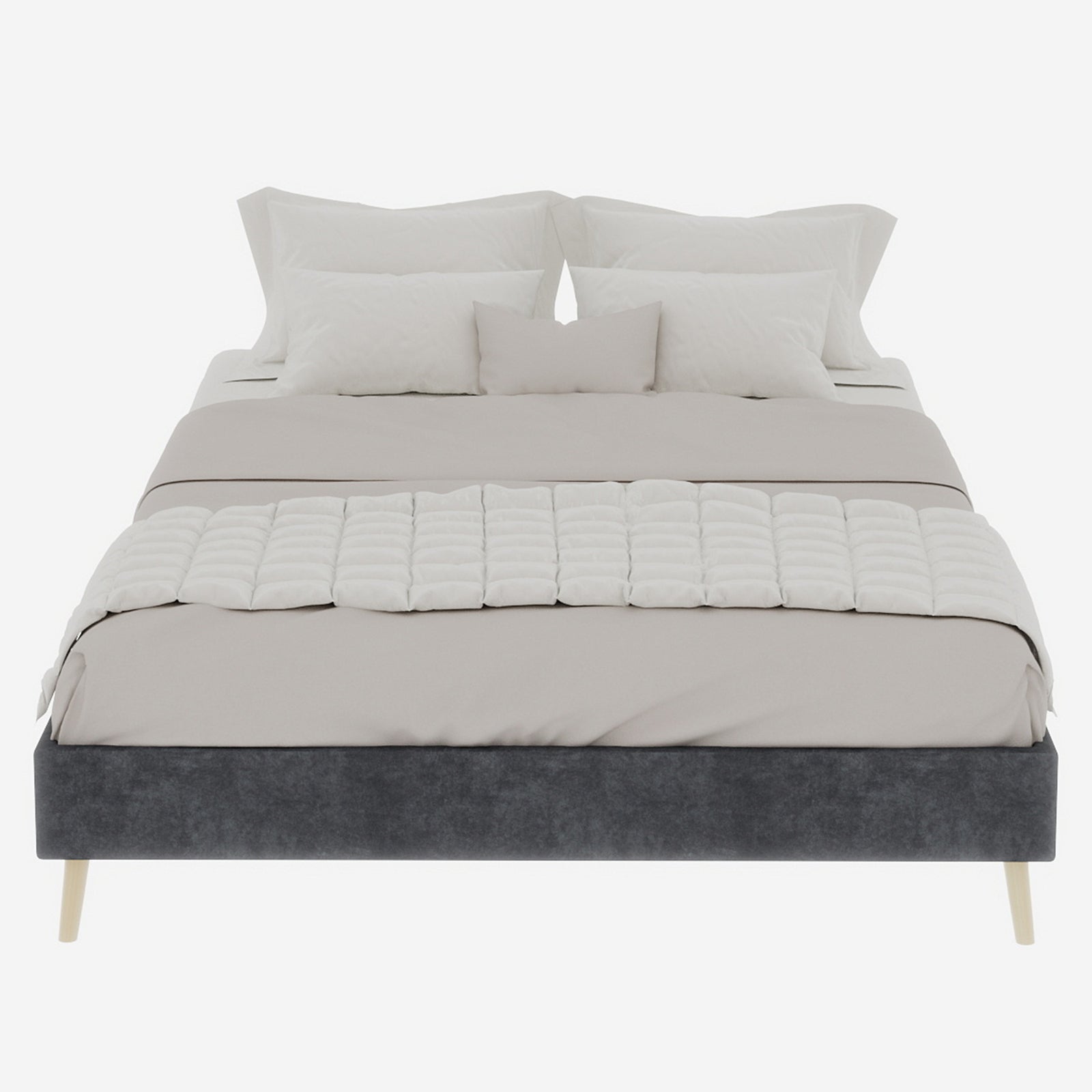 Modern Minimalist Bed Frame 140x200cm Low-Profile Base Grey Dutch Velvet