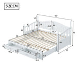 Sofa Bed, Pull-Out Multifunctional with Drawers & Slatted Frame, Pinewood White