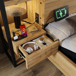 Upholstered Double Bed 160x200cm Hydraulic Storage LED, Beige Linen