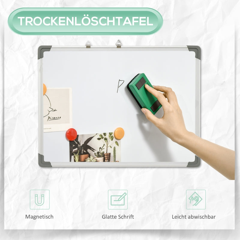 Magnetic whiteboard with 4 markers, 1 eraser, 10 magnets, easel and wall mounting