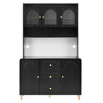 Tall Cabinet Sideboard with Pegboard Drawers Storage Solid Wood Legs Black
