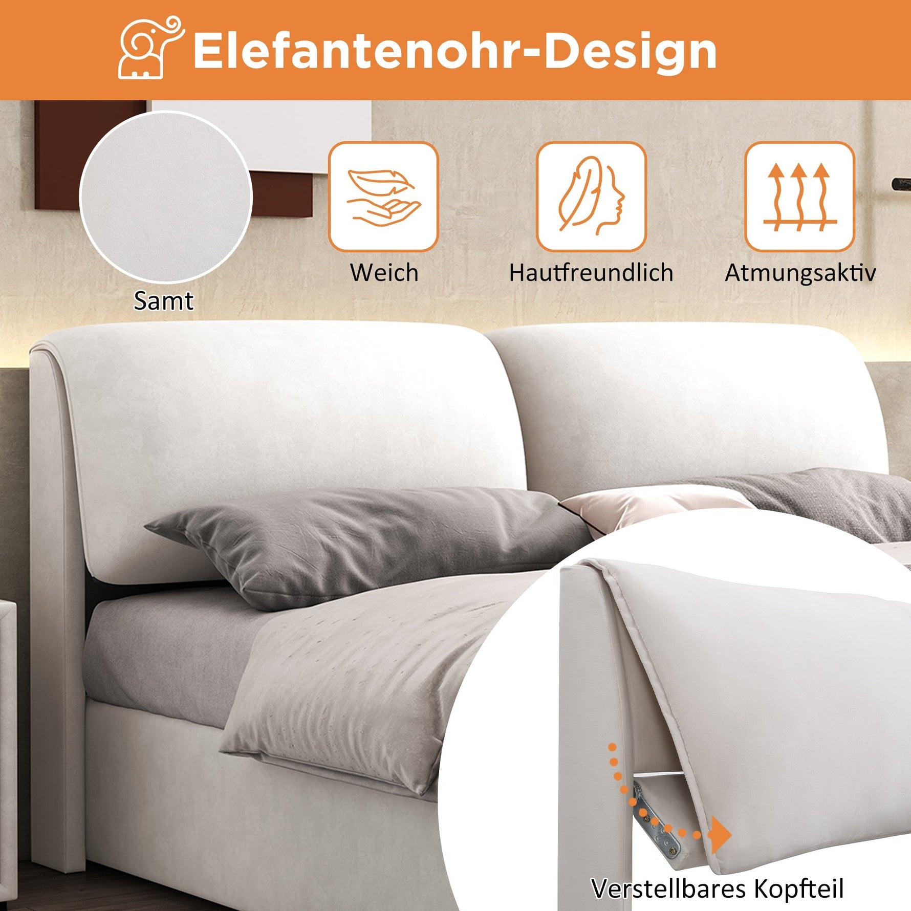 Upholstered Bed 180x200cm Hydraulic Storage 3 Drawers - Velvet Beige