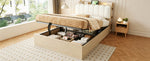 Wooden Flatbed 140x200 with Hydraulic Storage & USB, Wood Color