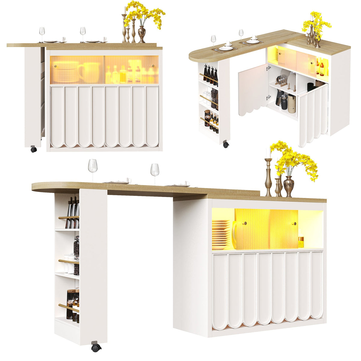 Telescopic Bar Table Storage LED Movable - White