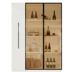 Multifunctional Cabinet with Glass Door, LED Lighting and Side Pull-out, Amber Glass and MDF