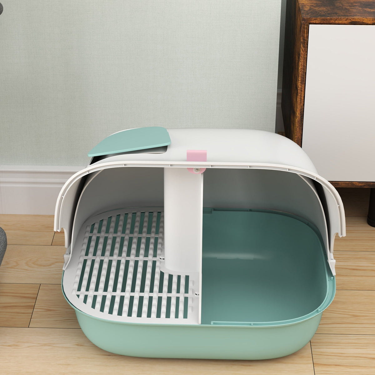 Cat Litter Box, Sieve, Closed, Plastic, Green