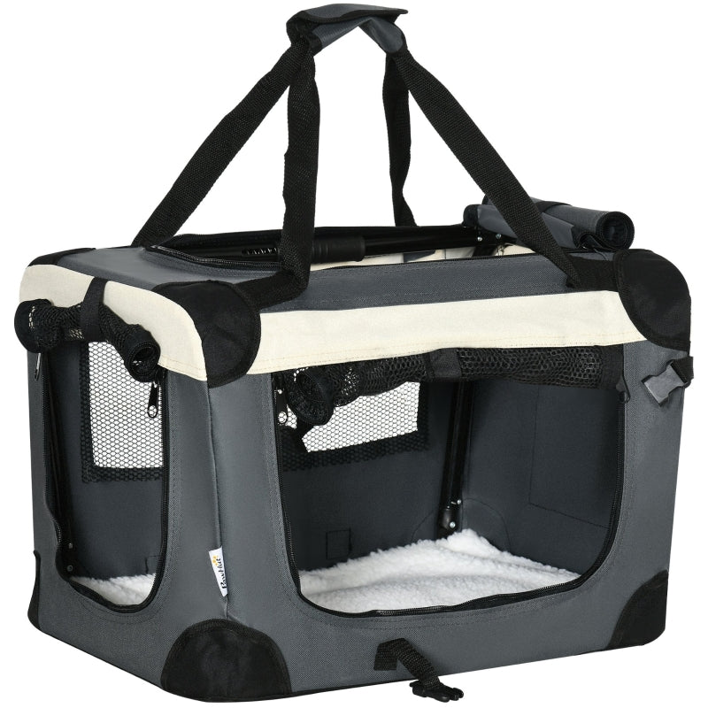 Pet Carrier Bag, Foldable 3 Doors, Grey