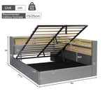 Daybed 140x190cm with Hydraulic Storage, LED & USB, Grey Velvet