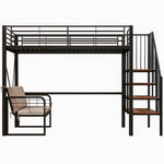 Bunk Bed with Removable Sofa, Storage and Safety Stairs, 90x200cm, Black Metal